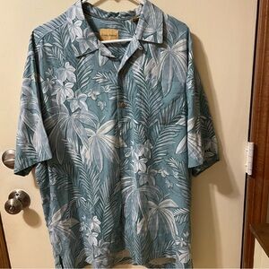 Tommy Bahama Silk Blue and White Leaf Print Shirt
